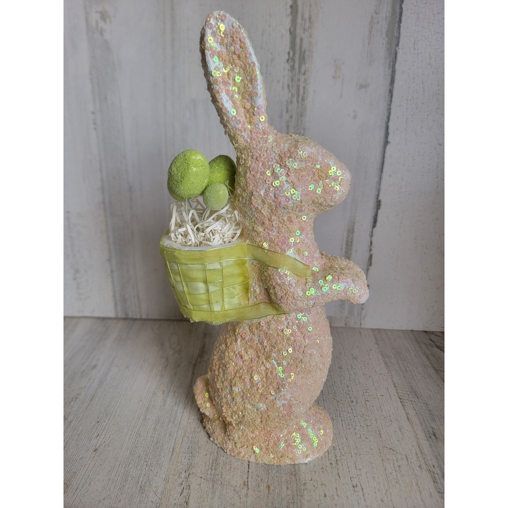 Easter green basket rabbit sequin unique figure pastel spring bunny